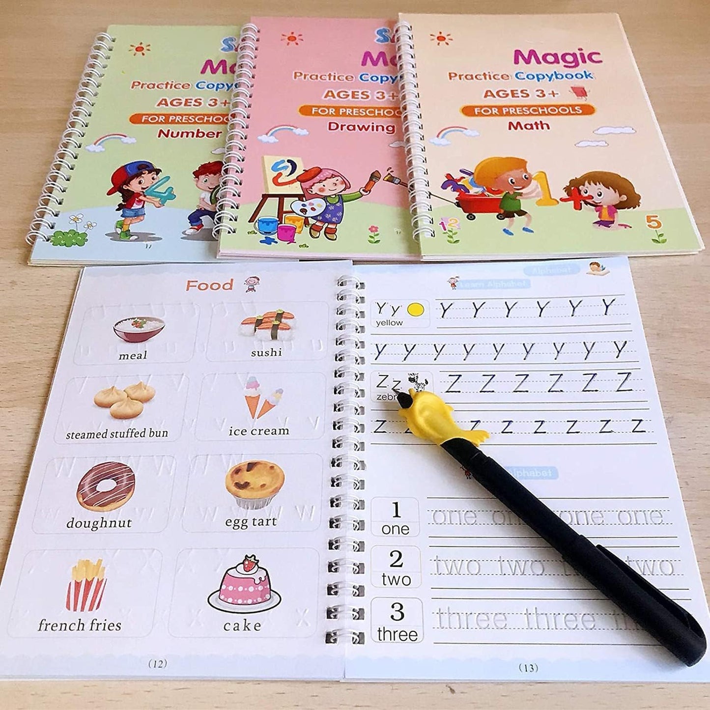 ✨ Magic Practice Copybook ✍️ (4 BOOKS,1 PEN,1 GRIP,10 REFILL)