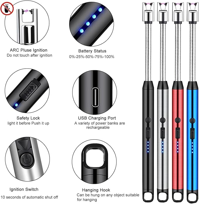 Rechargeable Electric Gas Lighter, with Flexible Neck