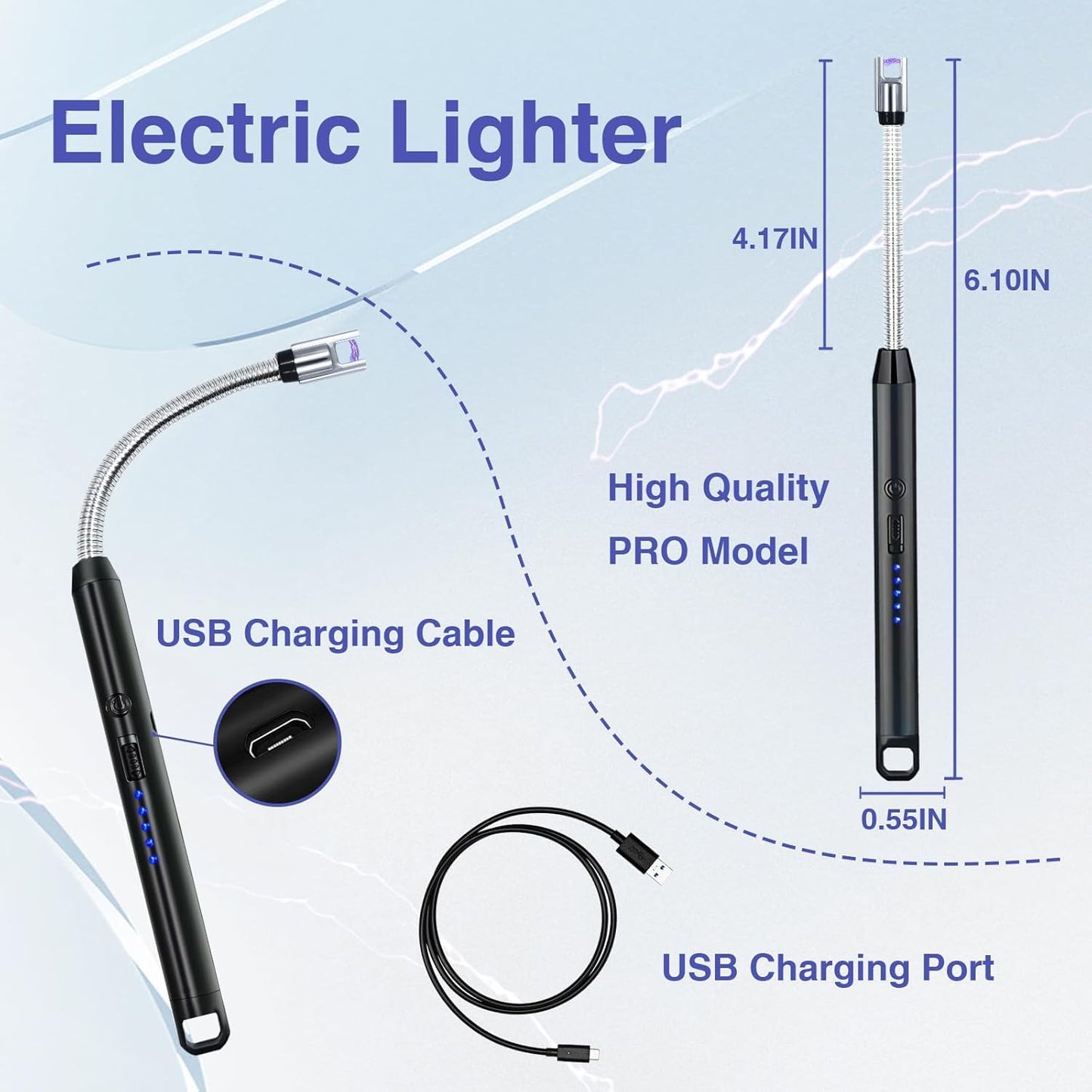 Rechargeable Electric Gas Lighter, with Flexible Neck